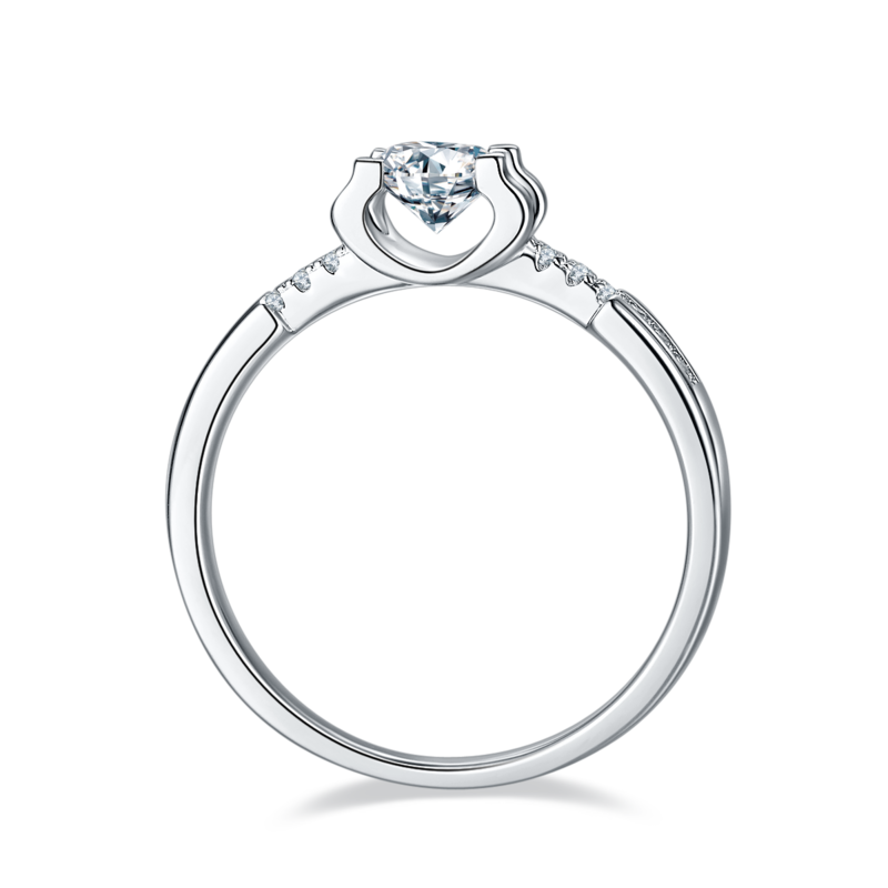 微镶牛头小蛮腰S925银镀白金MoissaniteWomen's Ring50分D级